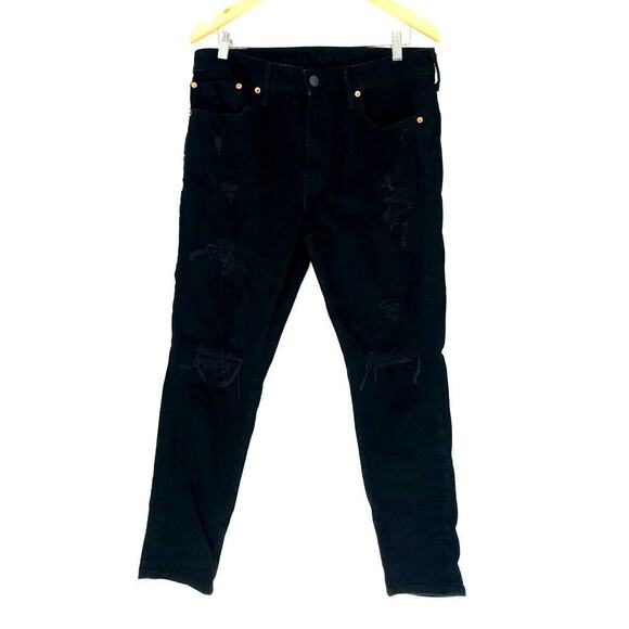 American‎ Eagle AirFlex Black Skinny Athletic Jeans Mens Size 34x30 Distressed - Picture 1 of 12